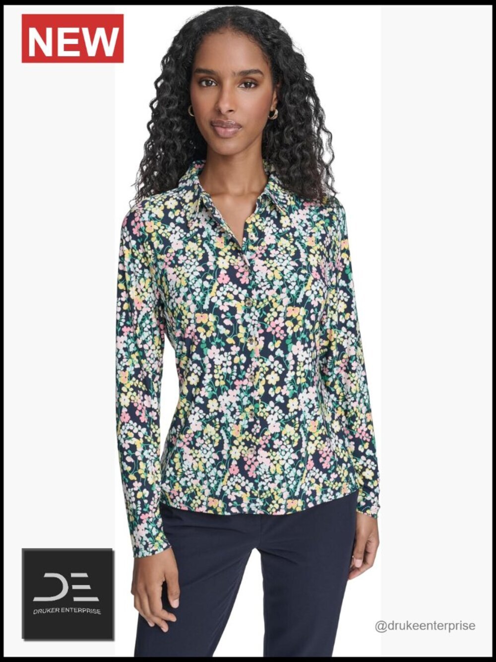 Long Sleeve Button Up Knit Top - Polyester Spandex Blend